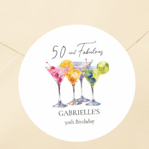 Watercolor Cocktail Martini Happy 50tht Birthday Classic Round Sticker