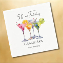Watercolor Cocktail Martini Happy 50tht Birthday