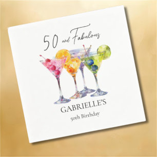 Watercolor Cocktail Martini Happy 50tht Birthday Napkin