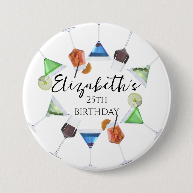 Watercolor cocktail party 7.5 cm round badge (Front)