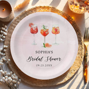 Watercolor Cocktail Party Bridal Shower Paper Plate