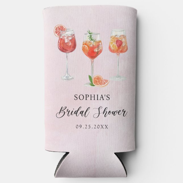 Watercolor Cocktail Party Bridal Shower Seltzer Can Cooler (Front)