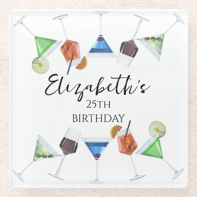 Watercolor cocktail party glass coaster (Front)