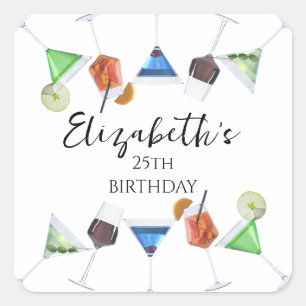 Watercolor cocktail party square sticker