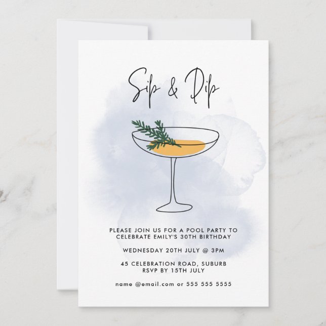 Watercolor Cocktail Pool Party 30th Birthday Invitation (Front)