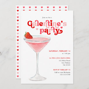 Watercolor Cocktail Retro Galentine's Day Party Invitation