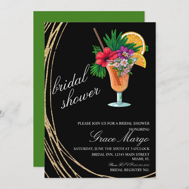 Watercolor Cocktail Tropic Bridal Shower  Invitation (Front/Back)