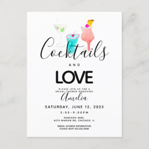 Watercolor Cocktails  Bridal Shower Bachelorette Postcard