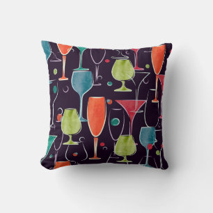 Watercolor cocktails, colourful vintage pattern. cushion