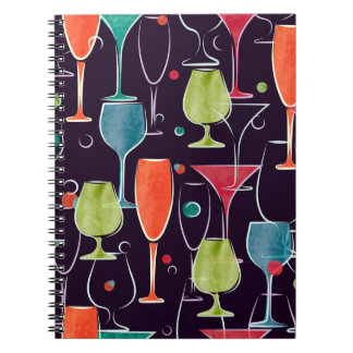 Watercolor cocktails, colourful vintage pattern. notebook