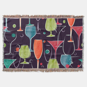 Watercolor cocktails, colourful vintage pattern. throw blanket