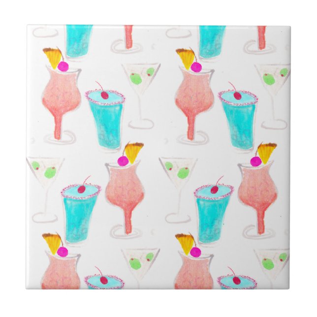 Watercolor Cocktails Drink Pattern Bar Club  Tile (Front)