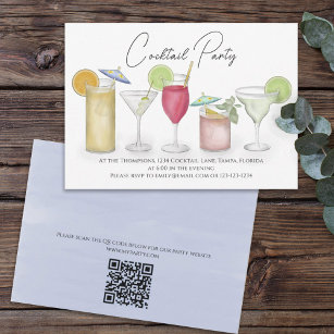 Watercolor Cocktails Drinks QR Code Party Website Invitation