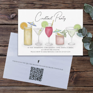 Watercolor Cocktails Drinks QR Code Social Media Invitation