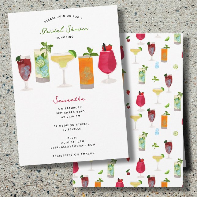 Watercolor Cocktails Party Drinks Bridal Shower Invitation (Watercolor Cocktails Party Drinks Bridal Shower Invitation)