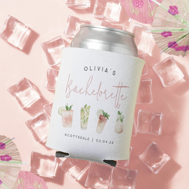 Watercolor Cocktails Personalised Bachelorette Can Cooler (Creator Uploaded)
