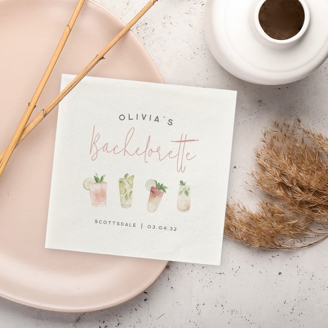 Watercolor Cocktails Personalised Bachelorette Napkin (Creator Uploaded)