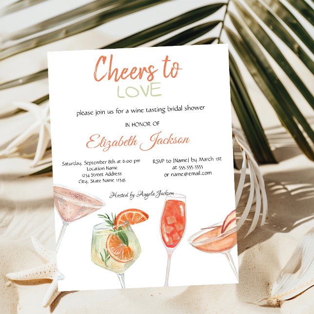 Watercolor Cocktails Striped Bridal Shower   Invitation (Creator Uploaded)