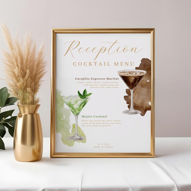 Watercolor Cocktails Wedding Reception Drink Menu Poster (Watercolor Cocktails Wedding Reception Drink Menu Poster)