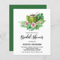 Watercolor Coconut Summer Bridal Shower Invitation