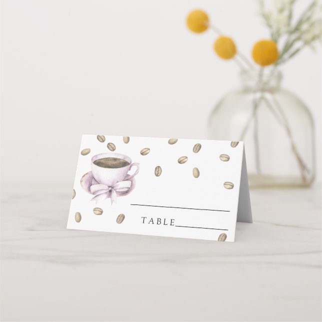 Watercolor coffee cup bow - wedding place cards (Front)