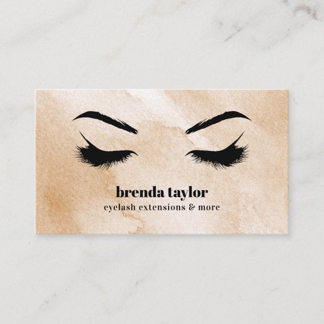 Watercolor Coffee  Eyelash Browbar professional Business Card (Front)