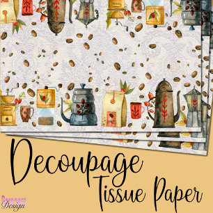 Watercolor coffee grinder pot mug beans lace tissue paper