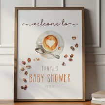 Watercolor Coffee Latte Baby Shower Welcome Sign