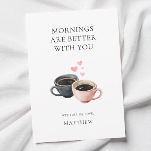 Watercolor Coffee Love Cute Hearts Valentine's Day Holiday Card