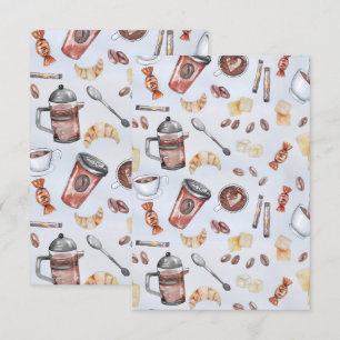 Watercolor Coffee Seamless Pattern - Mug Wrap & Pa Invitation