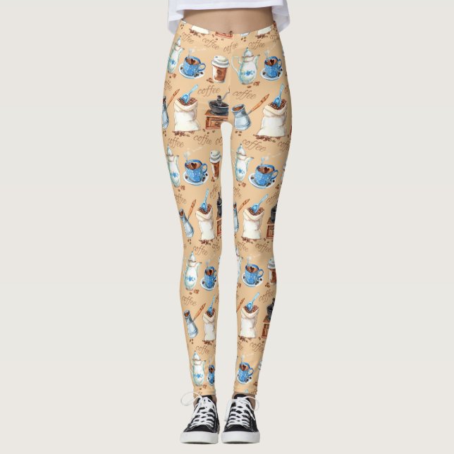 Watercolor Coffee Wrapping Paper Leggings (Front)