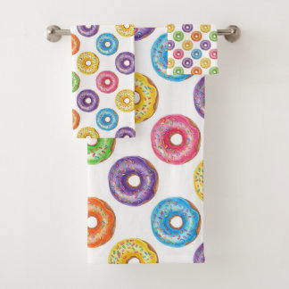Watercolor Colorful Donuts with Sprinkles  Bath Towel Set