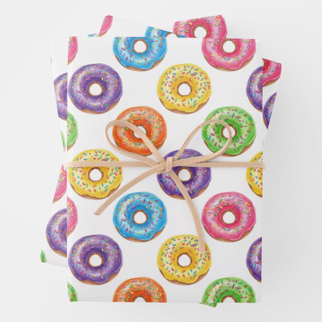 Watercolor Colorful Donuts with Sprinkles  Wrapping Paper Sheet (In situ)
