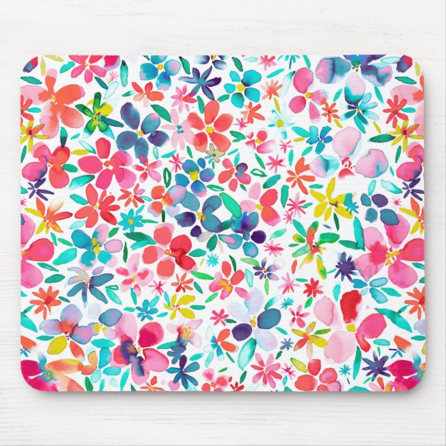 Watercolor Colorful Flower Petals Mouse Pad (Front)