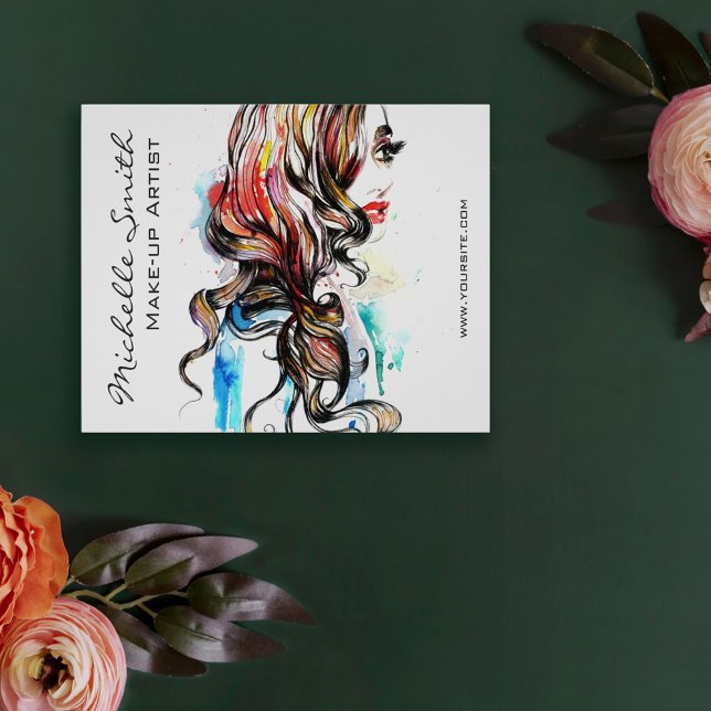 Watercolor colorful hairstyling wavy hair makeup flyer (Creator Uploaded)