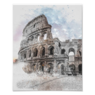 Watercolor Colosseum Rome Italy Photo Print