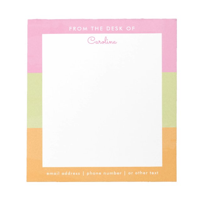 Watercolor Colour Block Pink Green Orange Neon Notepad (Front)