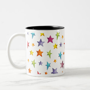 Watercolor colour stars Two-Tone coffee mug