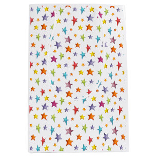 Watercolor colour stars  wrapping paper medium gift bag