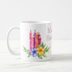 Watercolor Coloured Pencils, Floral, Teacher Gift Coffee Mug