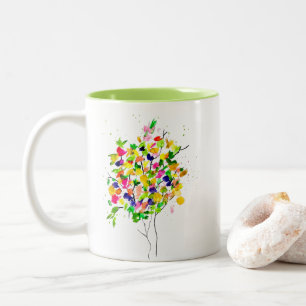 Watercolor colourful abstract tree Two-Tone coffee mug