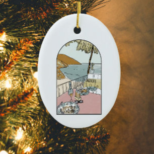 Watercolor Colourful Amalfi Coast, Italy  Ceramic Tree Decoration