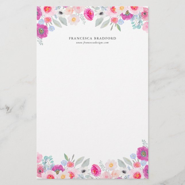 Watercolor Colourful Anemones Personalised Stationery (Front)