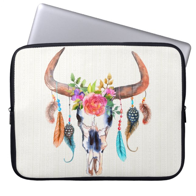 Watercolor Colourful Animal Skull Laptop Sleeve (Front)
