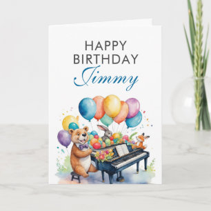 Watercolor Colourful Balloons Animal Piano Birthda Card