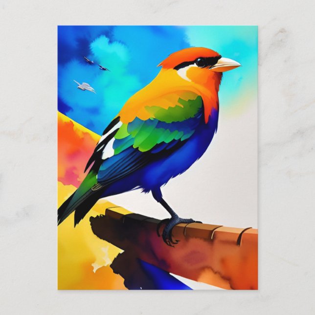 Watercolor colourful bird postcard (Front)