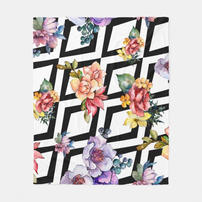 Watercolor colourful bouquet flower. Floral botani Fleece Blanket (Front)