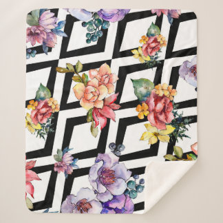 Watercolor colourful bouquet flower. Floral botani Sherpa Blanket