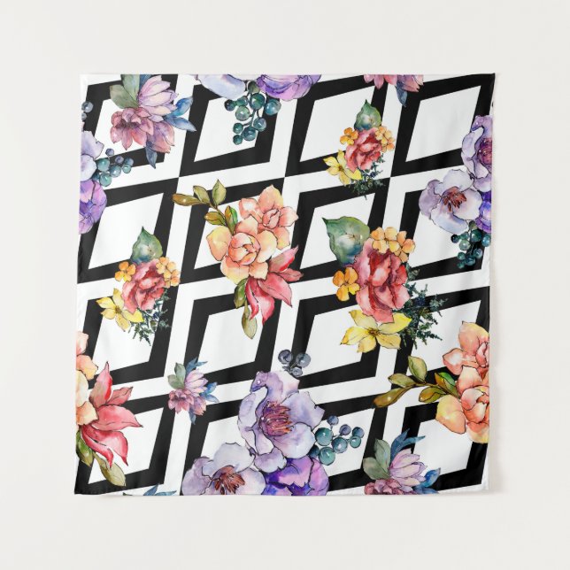 Watercolor colourful bouquet flower. Floral botani Tapestry (Front)