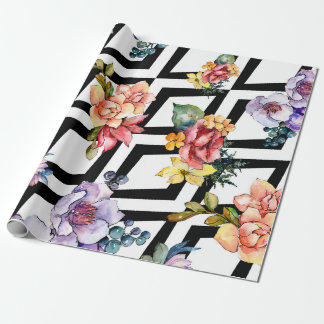Watercolor colourful bouquet flower. Floral botani Wrapping Paper